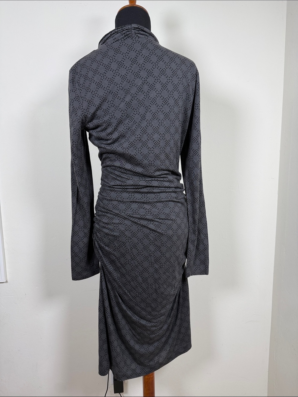 BODEN Gray Black Polkadot Long-Sleeve Faux Wrap Dress 8R - Picture 6 of 6